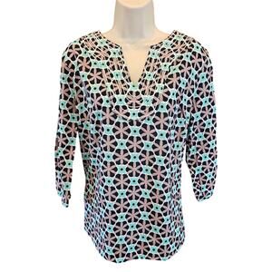 Boden sz 12 R lightweight Medallion geometric tunic teacher fun print top EUC
